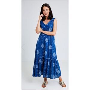 Rubyyaya Womens Beaded Pleated Tiered Snowflakes Julieta Maxi Dress Blue Size Sm